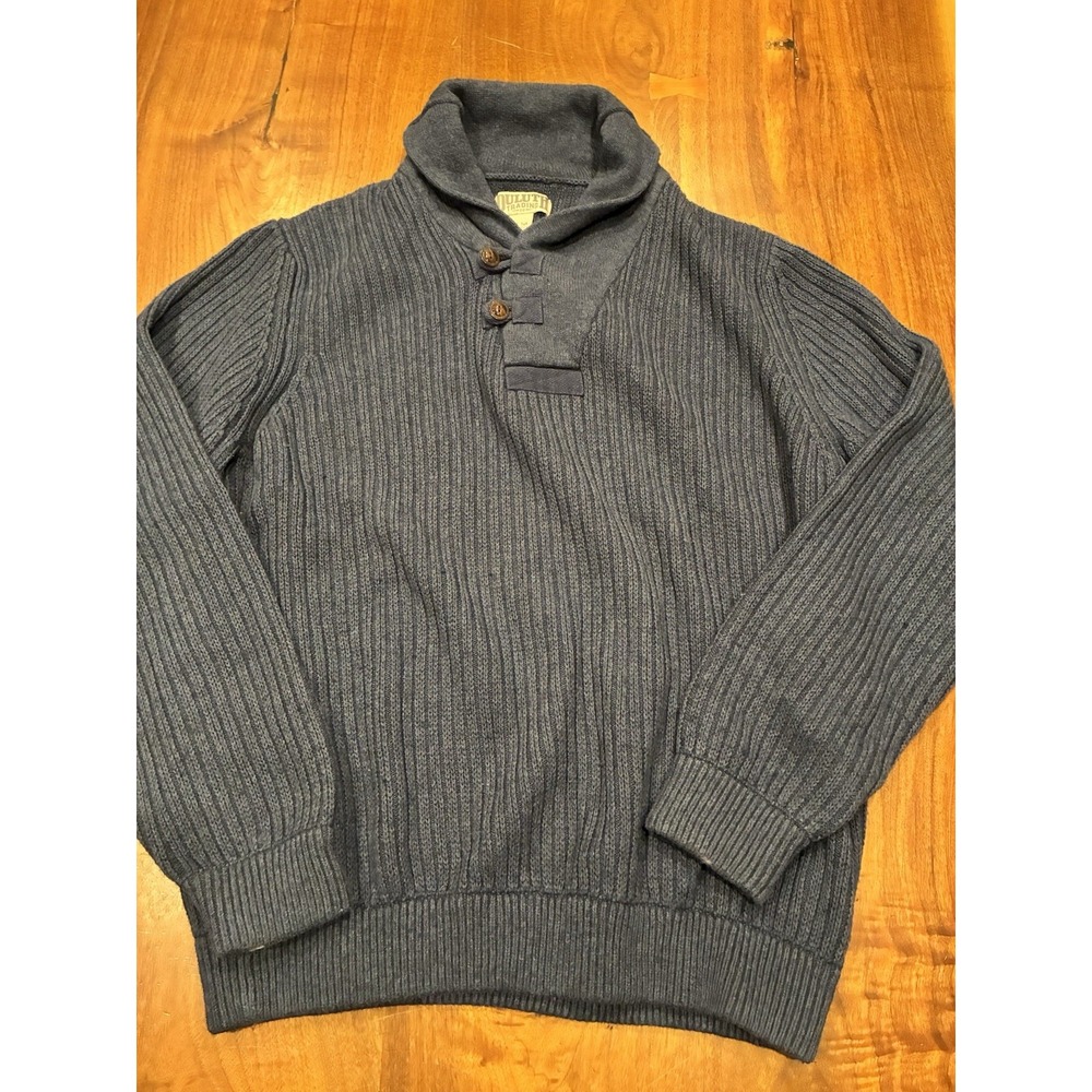 Duluth Trading Sweater Mens 2XLT Blue High Neck Infantry Shawl Collar Wool Blend